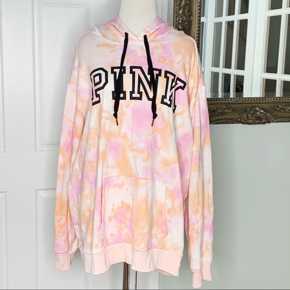 PINK Victoria's Secret Tops - Pink Victoria’s Secret Tie Dye Pink Orange Hoodie